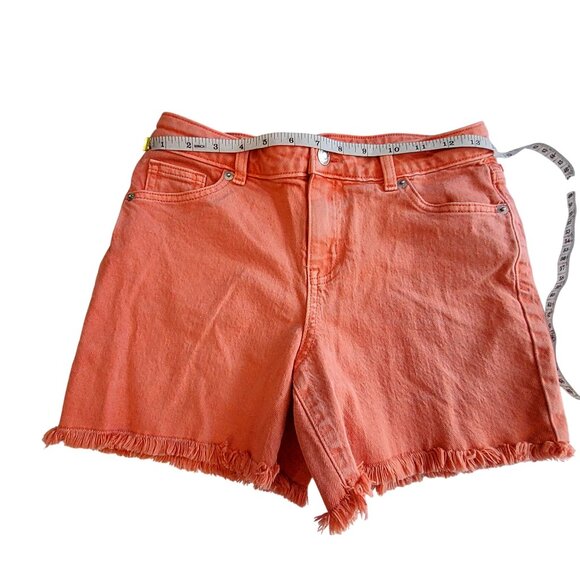 Cat & Jack Coral Orange Womens Size  XL (14) High-Rise Frayed Hem Denim Shorts - Picture 3 of 11